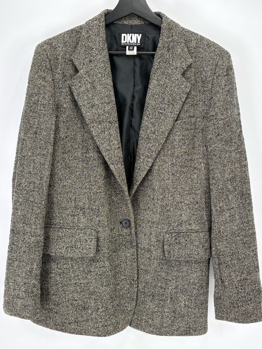 🦆 DKNY wool Herringbone Single-Button Blazer vintage USA